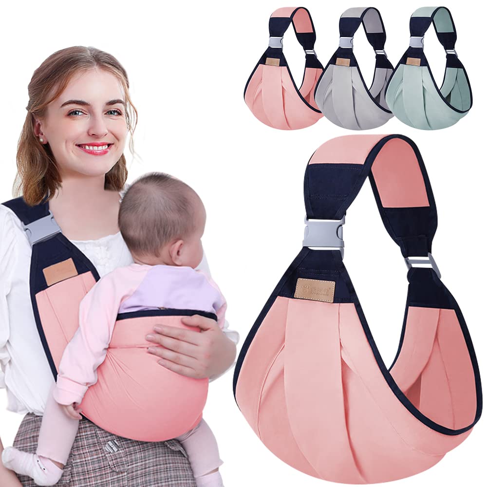 HINATAA Breathable Baby Sling, Adjustable Baby Carrier, Baby Carrier Wrap, Quick Dry, Thick Shoulder Straps for 0-36 Months Baby (Pink a)