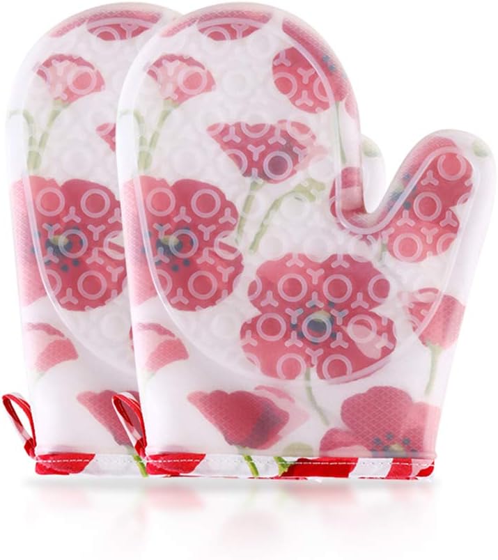 Oven Mitts Transparent Clear Silicone Shell Cotton Lining, Heat Resistant to 500 F Kitchen Oven Gloves Pot Holder Cooking, Barbecue Cooking Baking,C