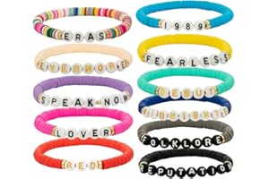 Qiuseadu 11PCS Eras Bracelets Set Lover Fearless Anti Hero Folklore Speak Now 1989 Reputation Friendship TS Bracelets