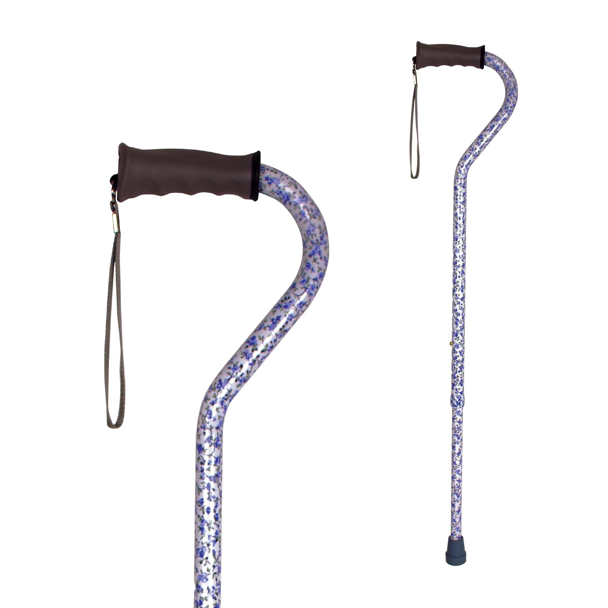 Carex Ergo Offset Cane with Soft Cushioned Handle - Adjustable Walking Cane for Women - Blue Floral Pattern and Flowers, 13.92 Ounce