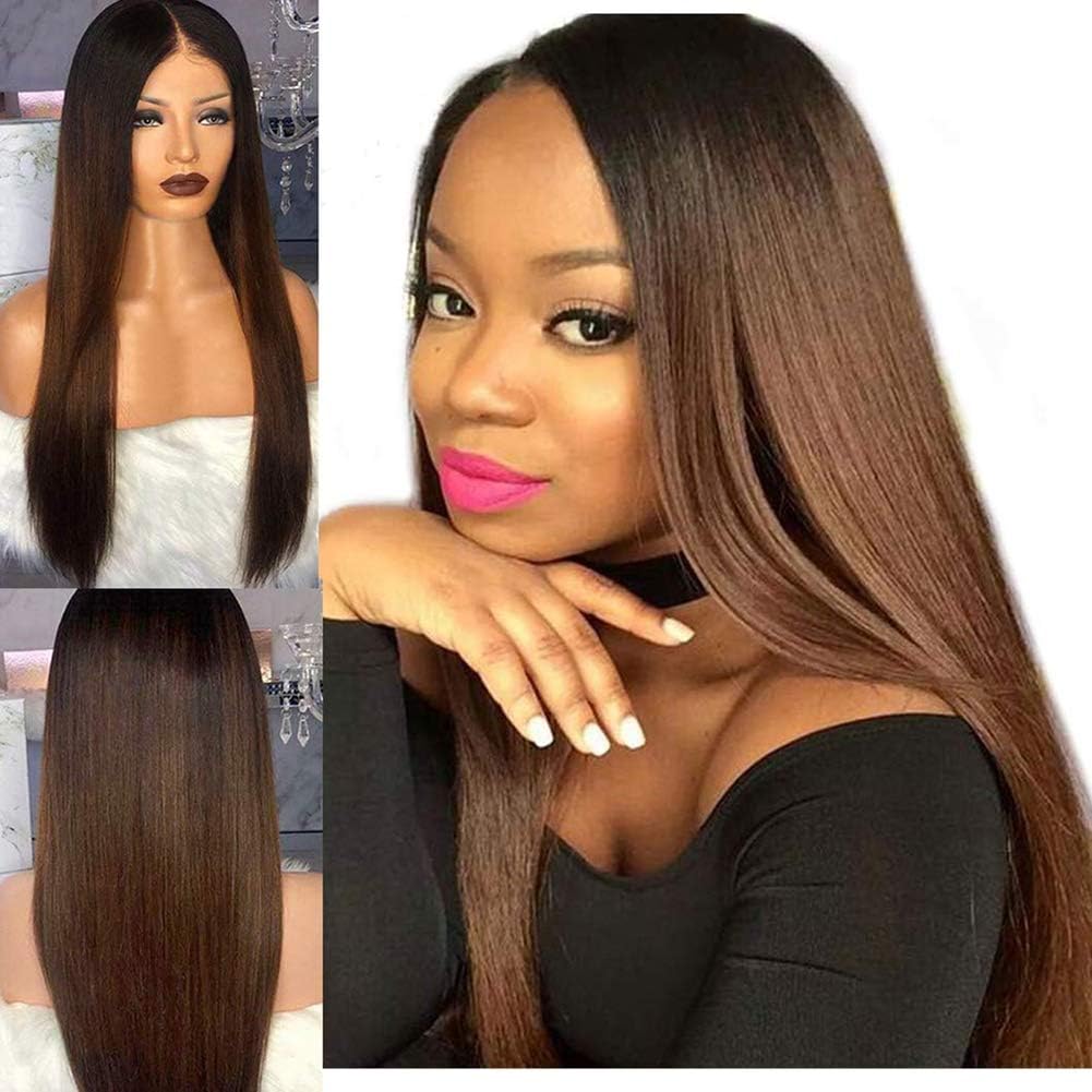 Ombre 1B/4 Lace Front Human Hair Wigs for Black Women Straight 150% Density Brazilian Remy Full Lace Wigs Pre Plucked for African American Women (18 Inch, Ombre Color 1b/4)