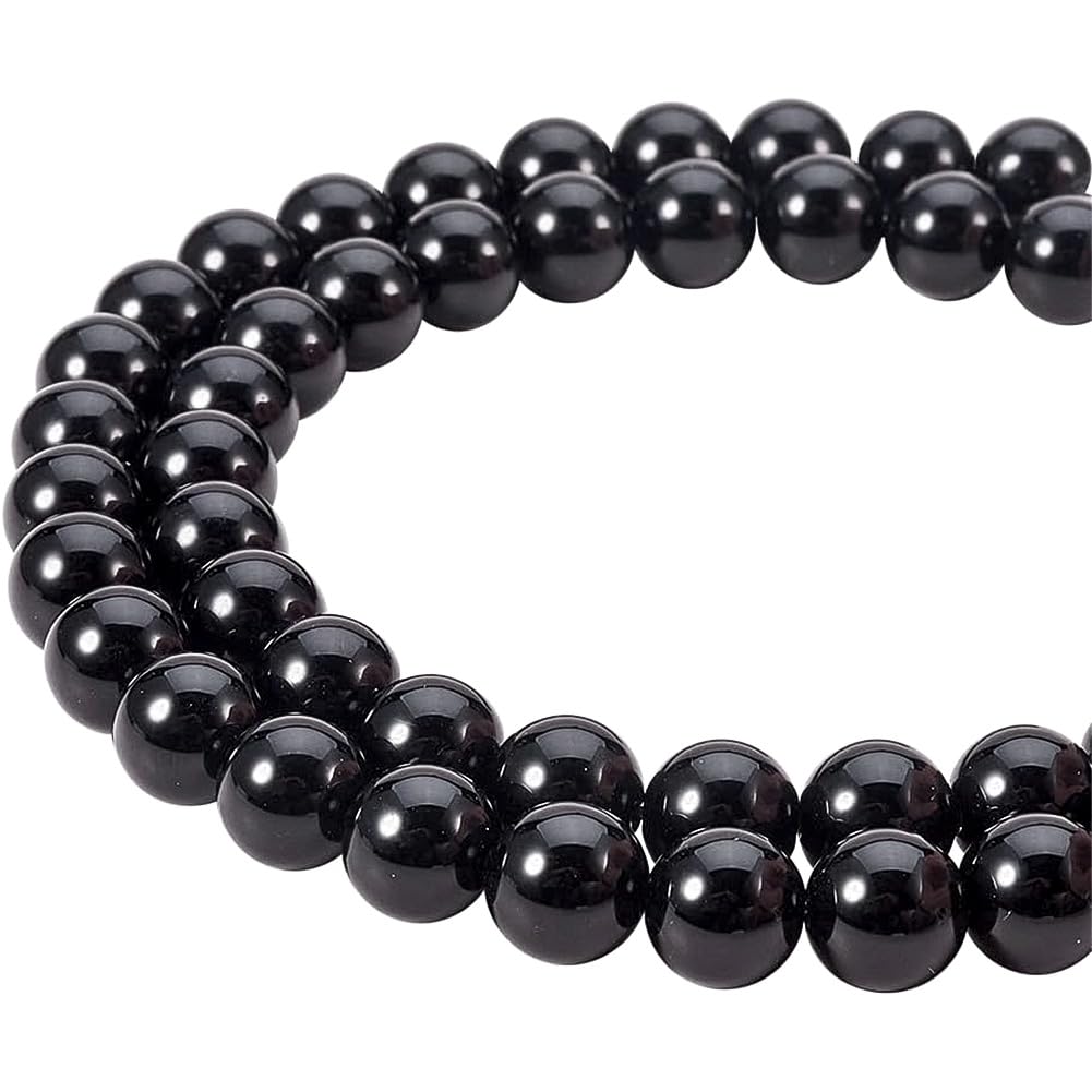 PH PandaHall 45pcs 8mm Natural Obsidian Beads Black Onyx Beads Satin Craft Bead Crystal Gemstone Bead for Obsidian Jewellery Bracelet Necklace Making DIY Crafts Hole: 1mm