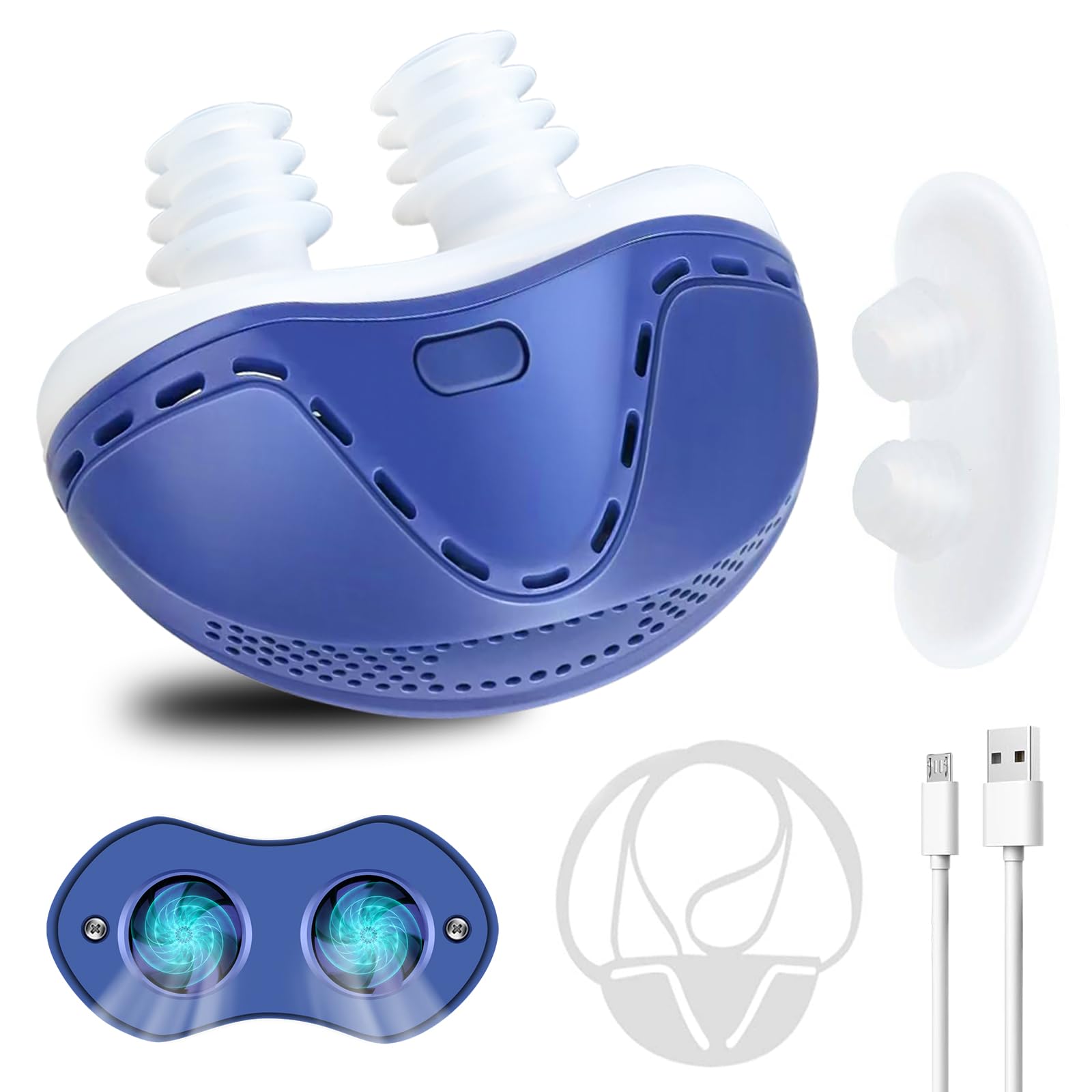 Photo 1 of **MISSING CHARGING CORD** Anti Snoring Devices, Double Vortex Anti Snoring Device, Snoring Solution, Adjustable Wind Speed, Suitable for All Nose Shapes, Stop Snoring Suitable for Men and Women, Blue-G01