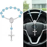 Car Rosary for Rearview Mirror - Rearview Mirror Hanging Accessories-Steering Wheel Rosary Charm-Pearl Heart Chain Catholic Car Interior Hanging Decor-Alloy, Artificial Pearls (R-06)