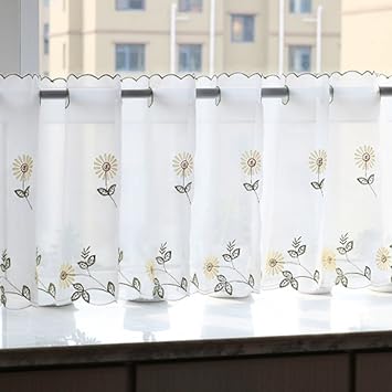 Amazon Com Exttlliy Embroidery Daisy Kitchen Curtain Cafe Coffee