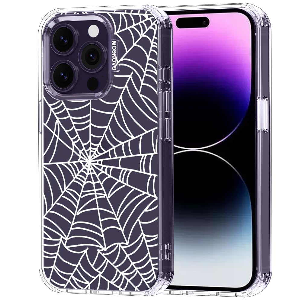 MOSNOVO Case for iPhone 14 Pro, [Buffertech 6.6ft Military-Grade Drop Protection] [Anti Peel Off Tech] Clear TPU Bumper Phone Case Cover Design - Spider Web — image 1