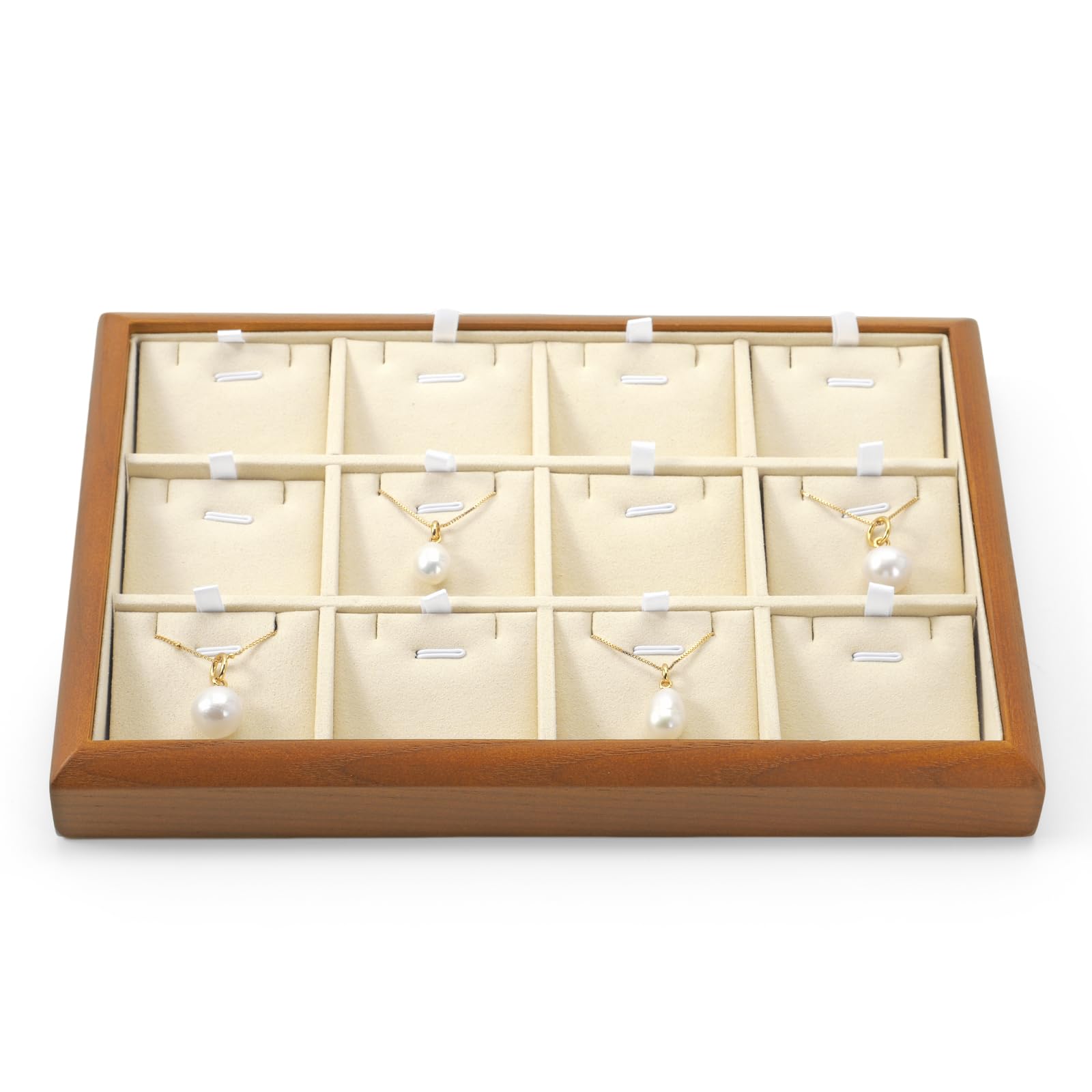 Photo 1 of Oirlv Solid Wood 12 Grid Liner Pendant Jewelry Organizer Tray Jewelry Drawer Organizer(Creamy-White)