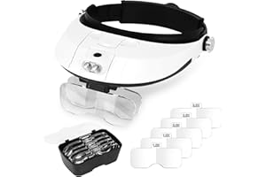 Lychee Headband Magnifying Glasses with Light Head Mount Magnifier 1X to 6X Hands Free Lighted Magnifying Glass Headset with 