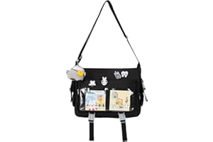 JNIDESIER Kawaii Crossbody Ita Bag for Women with Pin and Plush Penguin, Cute Messenger Bag Japanese Crossbody Bag Y2K Purse