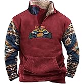 Zhyaj Western Sweatshirts for Men Aztec Cowboy Vintage Graphic Fleece Hoodie Mens Quarter Zip Pullover Country Jacket