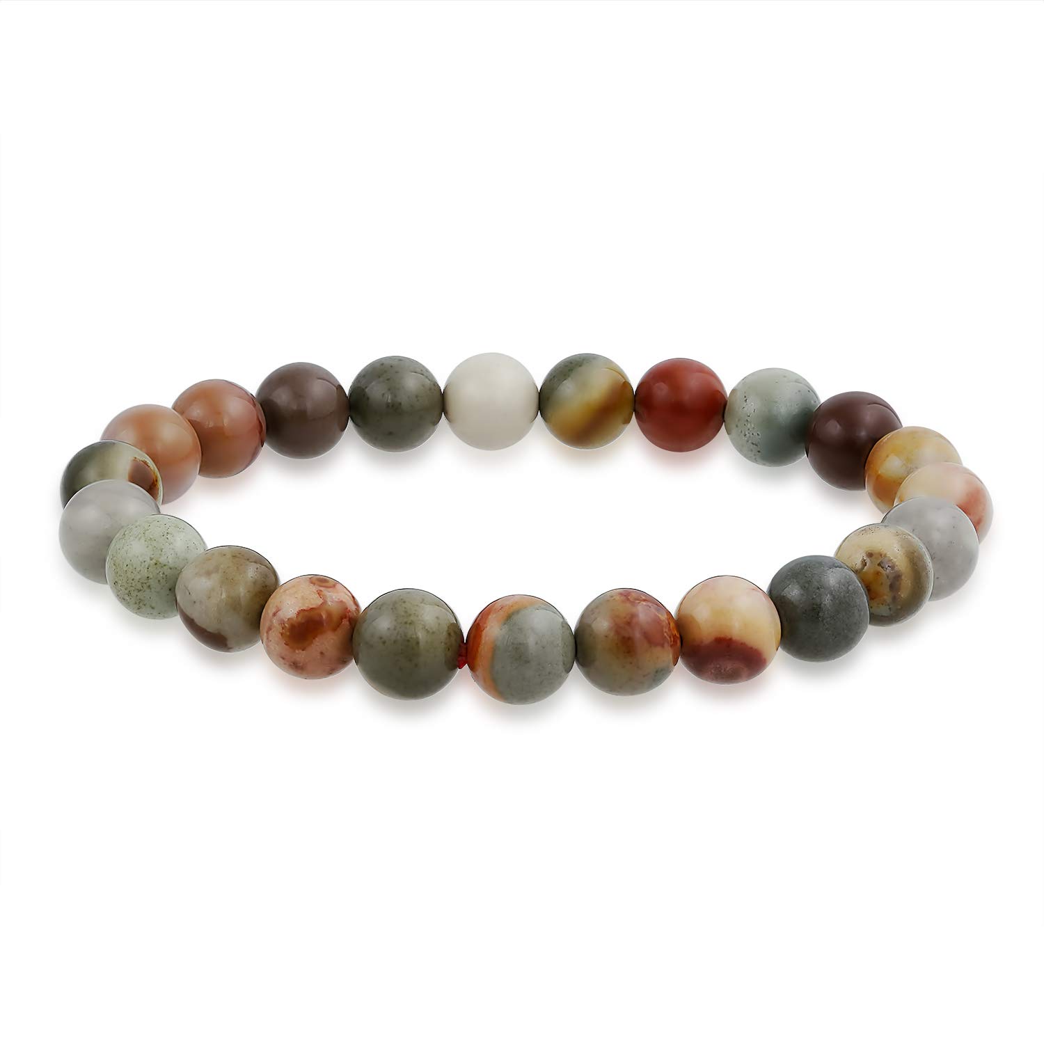 Bling Jewelry Stackable Semi Precious Gemstone Strand Multi Earth Jasper Round Bead 8MM Stretch Bracelet For Women Men Teen Unisex