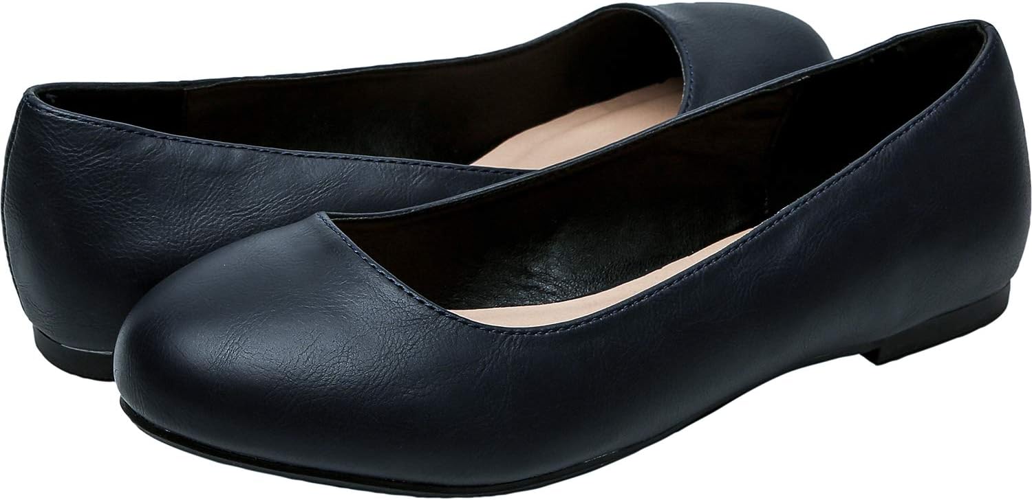 Luoika Women's Wide Width Flat Shoes - Comfortable Slip On Round Toe Ballet Flats