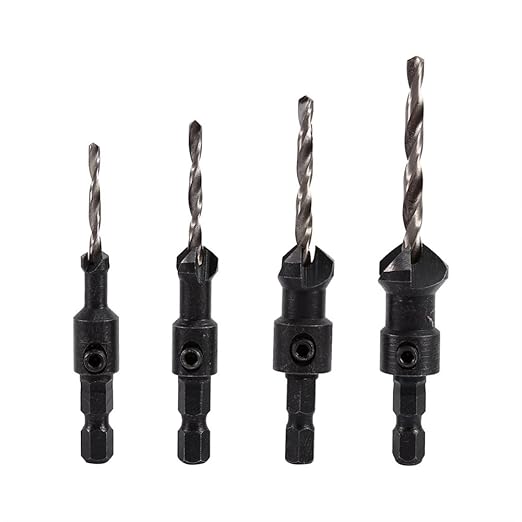 Generic 4Pcs/Lot 2.5-4.5mm 1/4" Hex Shank HSS Countersink Drill Bit Set Wood Chamfer Bit 45# Steel