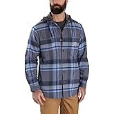 Carhartt Men's Rugged Flex® Relaxed Fit Flannel Fleece Lined Hooded Shirt Jac, Navy, Small