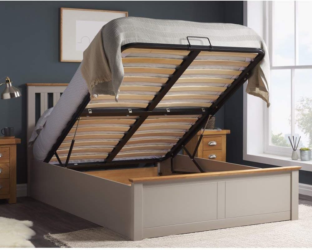 happybeds Phoenix Ottoman Storage Bed Pearl Grey Finish Modern Wooden Luxury Spring Mattress 4'6'' Double 135 x 190 cm