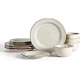 Stone Lain Comet 12-Piece Dinnerware Set Stoneware, Plates and Bowls Set, Dishwasher and Microwave Safe, Dish Set for 4, Cream