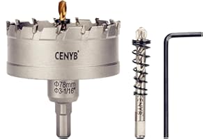CENYB 3-1/16" (78mm) Tungsten Carbide Tipped Hole Saw with 2Pcs Titanium-Plated Pilot Drill Bits for Hard Metal,Stainless Steel,Iron,Aluminum Alloy,Wood and Plastic