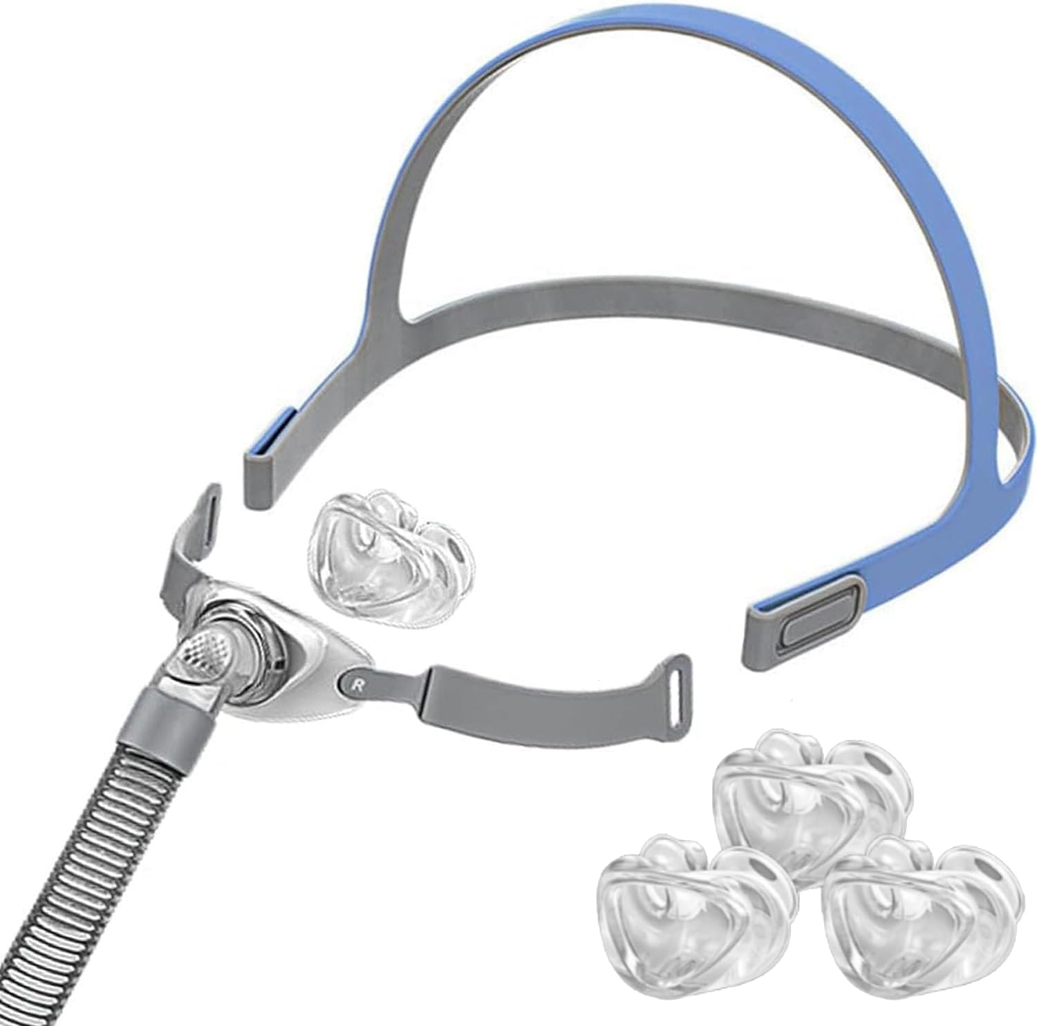 Photo 1 of rislabo Nasal Pillow Supplies - Includes 3 Size Nasal Pillows Nose Mask Assembly - Includes Small, med, Large Cushions - Includes Tube, Frame, and Strap