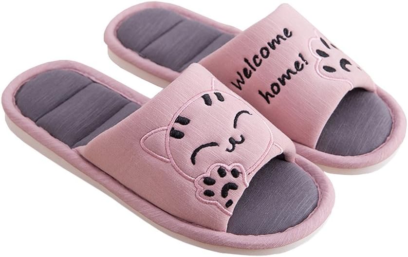 Women's Cute Cat Sweet Love Soft Indoor Slippers Open Toe Cotton Slip on Home Shoes House Couple Slippers