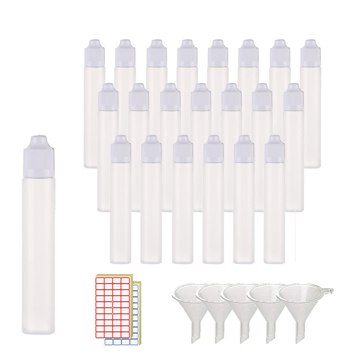 XIAONAN 20 Pcs 60ml Plastic Dropper Bottle Refillable Empty Plastic Squeezable Dropper Bottles Eye Liquid Bottle (Bottles + Caps + Tips+4 Funnel +label)