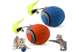 OFMALLY Speedy 3.0, Upgraded Speedy Cat Toy, Interactive Cat Toys for Indoor Cats, Smart Interactive Toy Balls, Automatic Moving Toy Ball, Self Rolling Toy Ball with Tail (Orange + Blue)