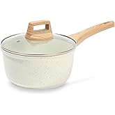 ESLITE LIFE Nonstick Sauce Pan with Lid, 1.5 QT Small Soup Pot Compatible with All Stovetops (Gas, Electric & Induction), PFOA Free, White