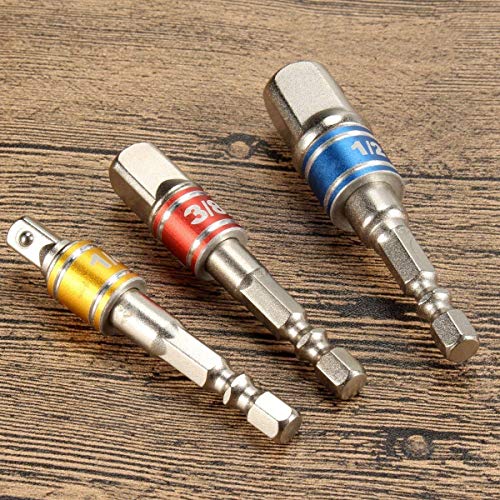 3 Pcs Cr-V1/4"3/8"1/2" Square Drive,Hex Shank Bit Square Nut Driver Set Power Drill Cordless Impact Sockets Bit Set Adapter,Socket Wrench Set Ratchet Extension,Impact Driver Bit Set - Thumbnail 7