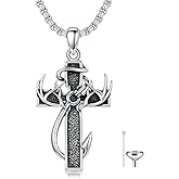 MEIDERBO Cross Urn Necklace for Ashes Fish Hook Antler Cremation Pendant 925 Sterling Silver Nail Cross Memorial Jewelry Engraving Name Keepsake Gifts for Men Dad Husband