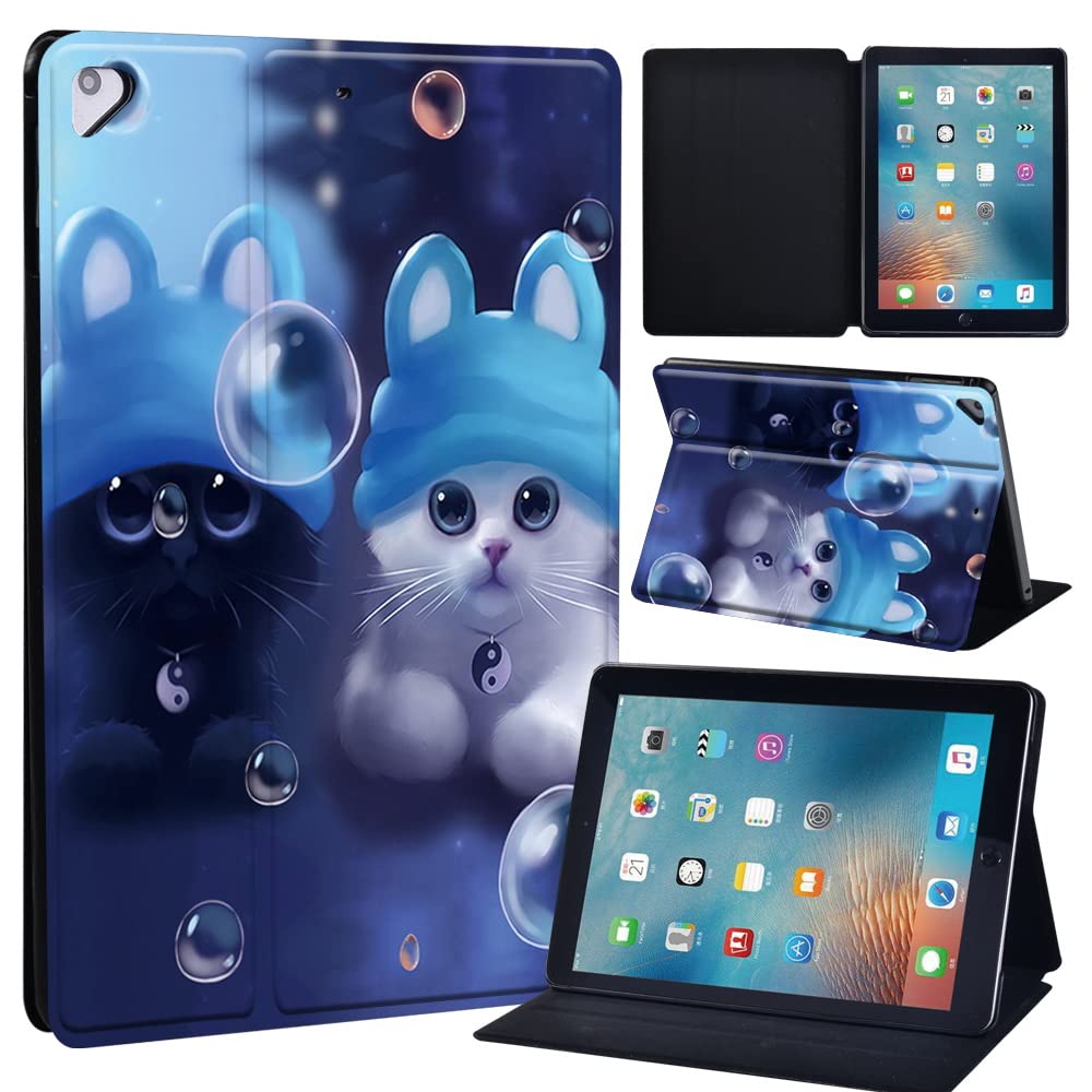 Leather slim lightweight Stand Cover Case for Apple New iPad 9.7 2018 2017(6th Gen, 5th Gen)/iPad Air 2/iPad Air/iPad Pro 9.7 Tablet with Auto Wake/Sleep (twin cats)
