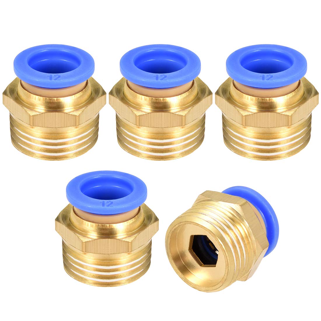 sourcing map Straight Pneumatic Push to Quick Connect Fittings G1/2 Male x 12mm Tube OD 5pcs