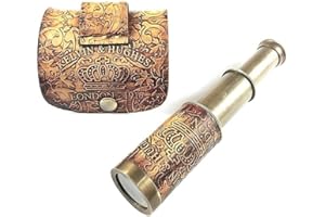 NAUTICALMART Nautical Handheld Pirate Brass Telescope with Box/Case,Sailor Home Decor Pirate Captain Boat Gift (6" Kelvin & Hughes)