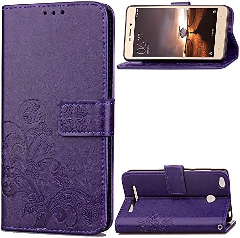Redmi 3 Case, Redmi 3S Case, Redmi 3 Pro Case, KAIDON [Embossing Leaved Clover] Flip Wallet Cover Case with Card Slot and Wrist Strap for Xiaomi Redmi 3/Redmi 3S/Redmi 3 Pro (Purple)