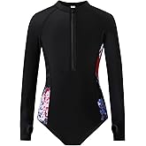 YOLIPULI Girls Long Sleeve Rashguard Swimsuit UV Protection One-Piece Swimwear Bathing Suit