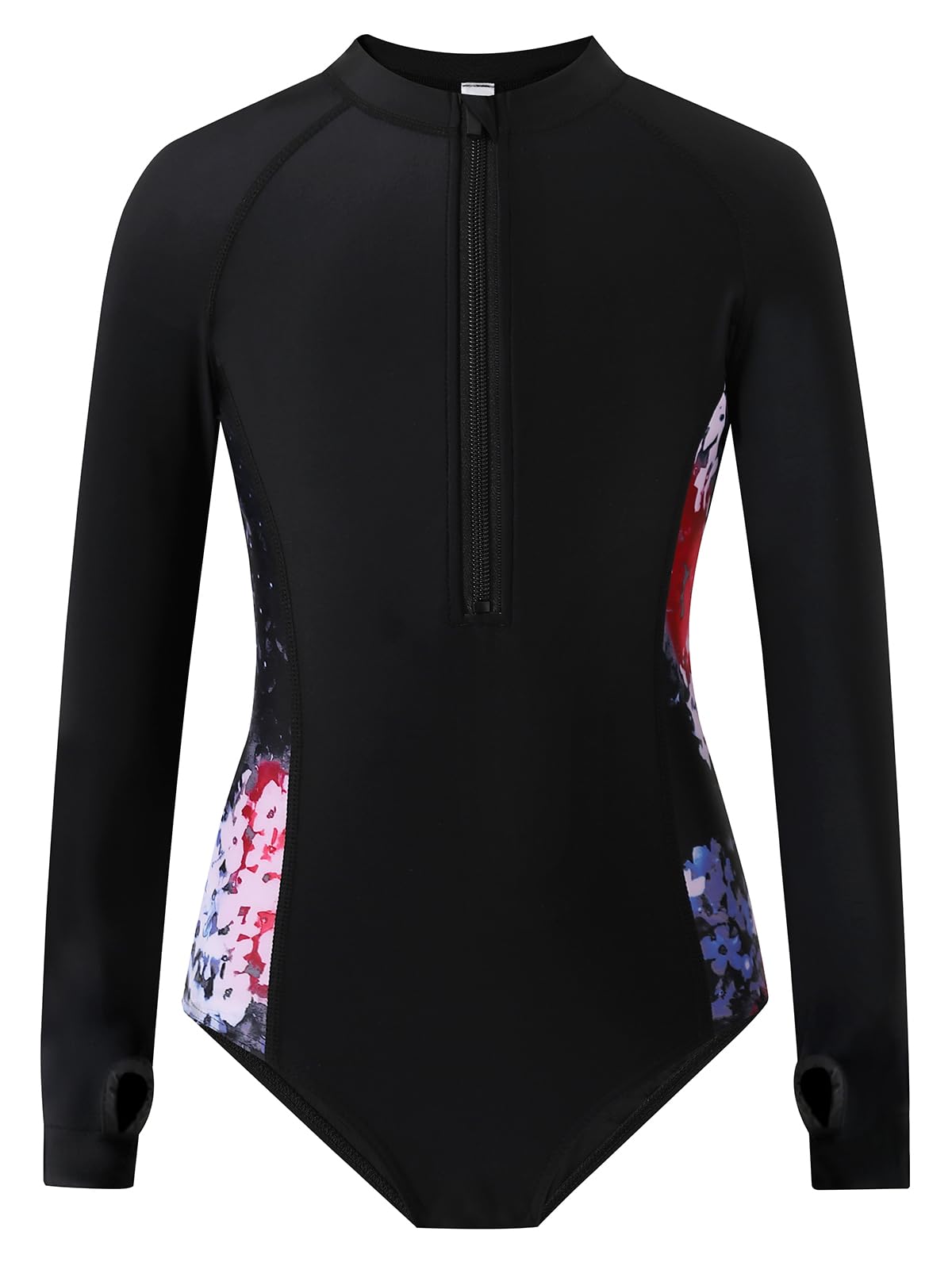 Photo 1 of Girls Long Sleeve One-Piece Swimsuit: Rash Guard UV UPF 50+ Sun Protection Surfing Bathing Suit 11 12 Years Black