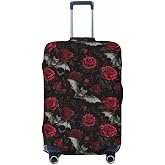 Twistmyst Goth Luggage Cover for Suitcase Tsa Approved Protector-Luggage Sleeve Large Suit Case Cover Travel Stretch Baggage Case Protective Washable Fit 18-21in Bat Rose S