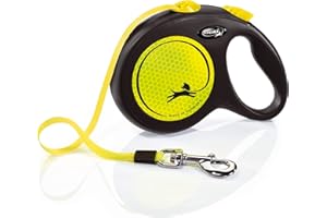 Flexi New Neon Tape Retractable Dog Leashes for Large Dogs Upto 110 lbs. – 16 ft., Neon Yellow/Black | Tangle Free Pet Walkin