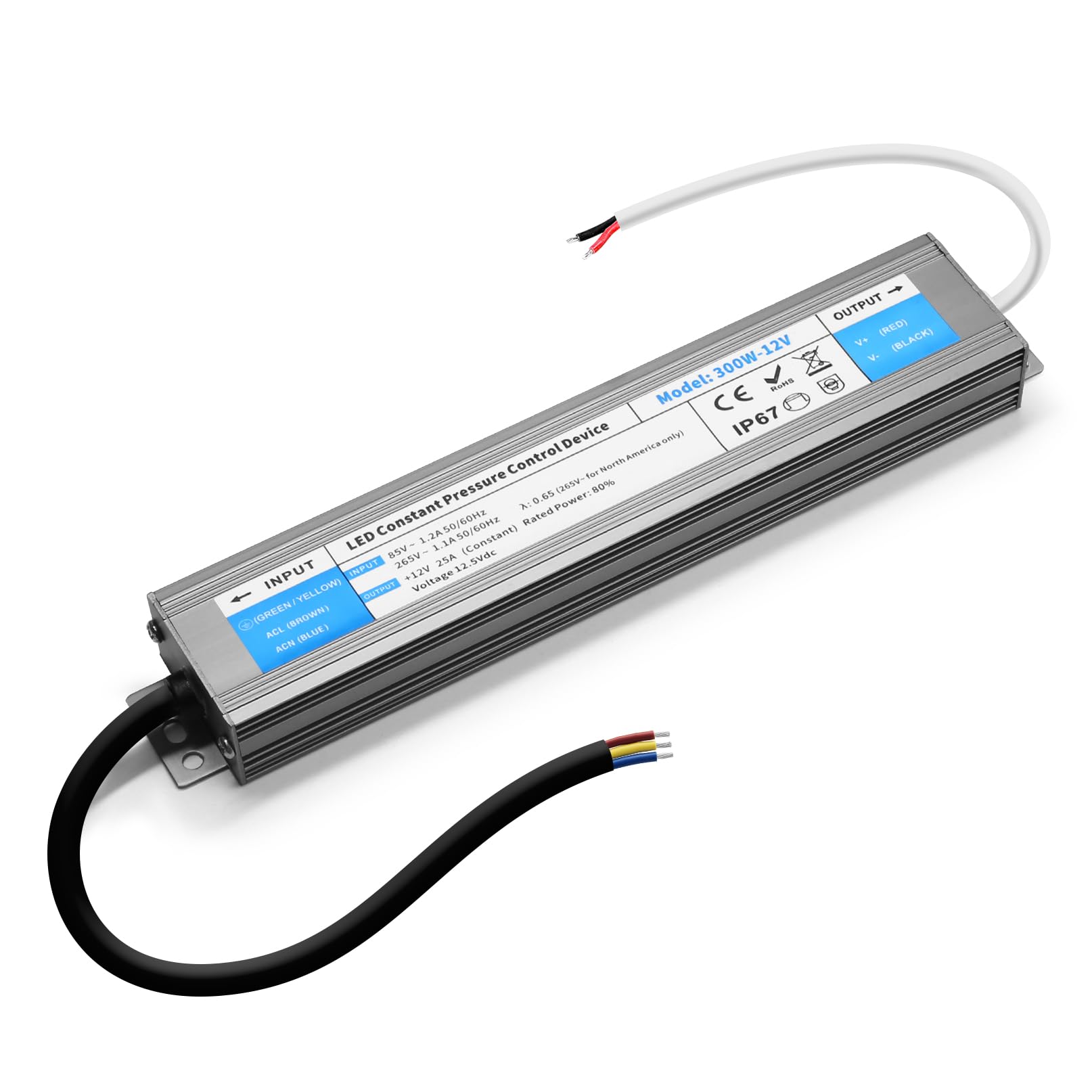 Photo 1 of LED Driver 300 Watts Waterproof IP67 Power Supply 85V-265V AC to 12V DC Converter,Quiet and Small LED Transformer Low Voltage Output for LED Strip Lights,Outdoor