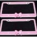 Bling Bling License Plate Frames -8 Row Pure Handmade Waterproof Glitter Rhinestones Crystal License Frames plate for Cars with 2 Holes with Screws Caps Set (2-Pack Pink Bow)