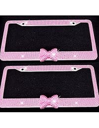 Bling Bling Marco para matrícula, 2 unidades, hecho a mano, impermeable, con brillantes, para coches, con tapas de tornillos, color rosa