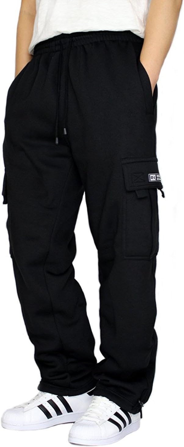DREAM USA Men's Heavyweight Fleece Cargo Sweatpants