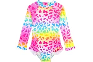 ALAKUOTI Baby Toddler Girl Long Sleeve Ruffle Swimsuit One Piece Zipper Rash Guard Bathing Suit with UPF 50+ Sun Protection