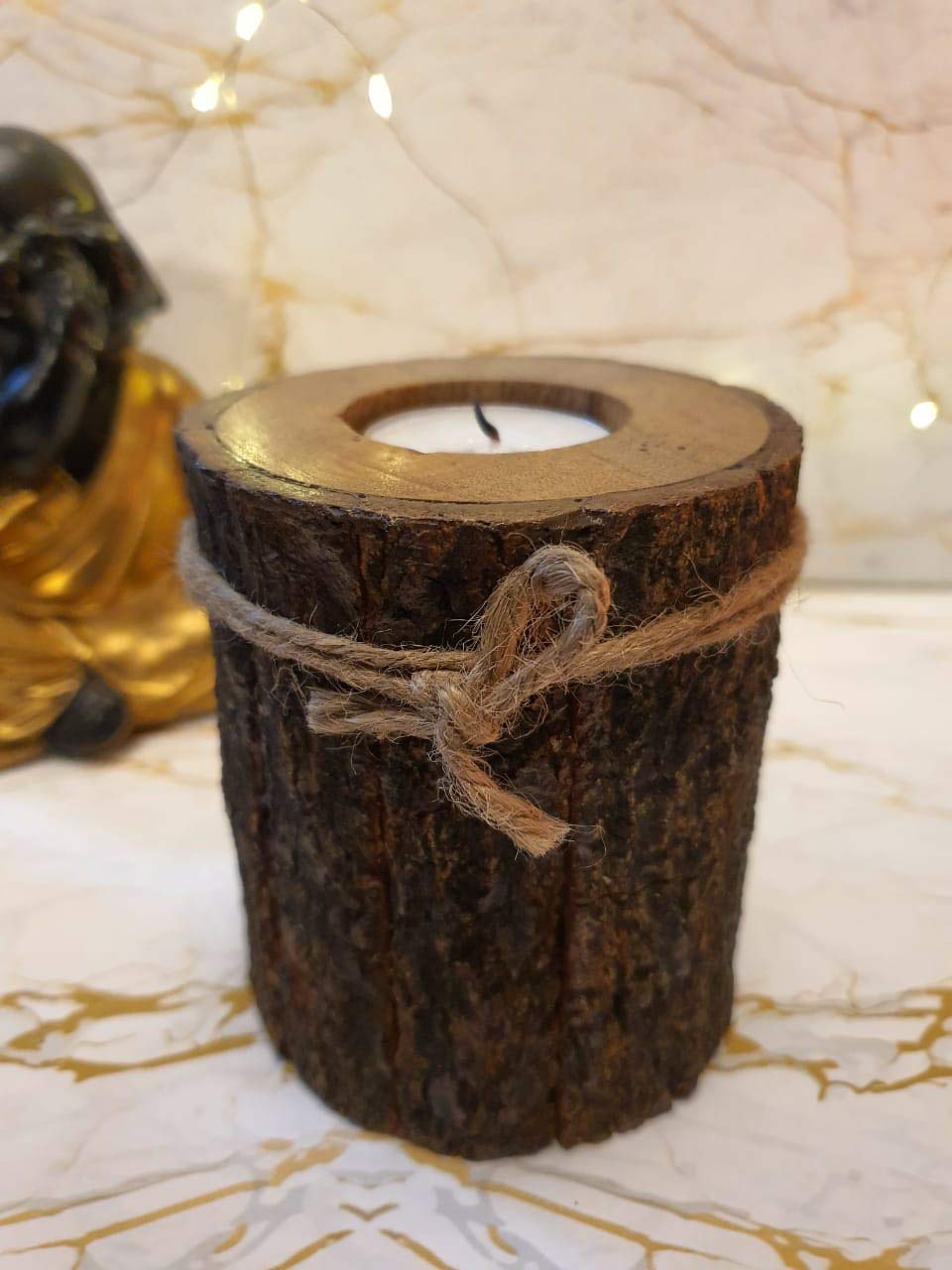 Buy GiftingBestWishes Wooden Candle Stand with Side BARK Candle Holder