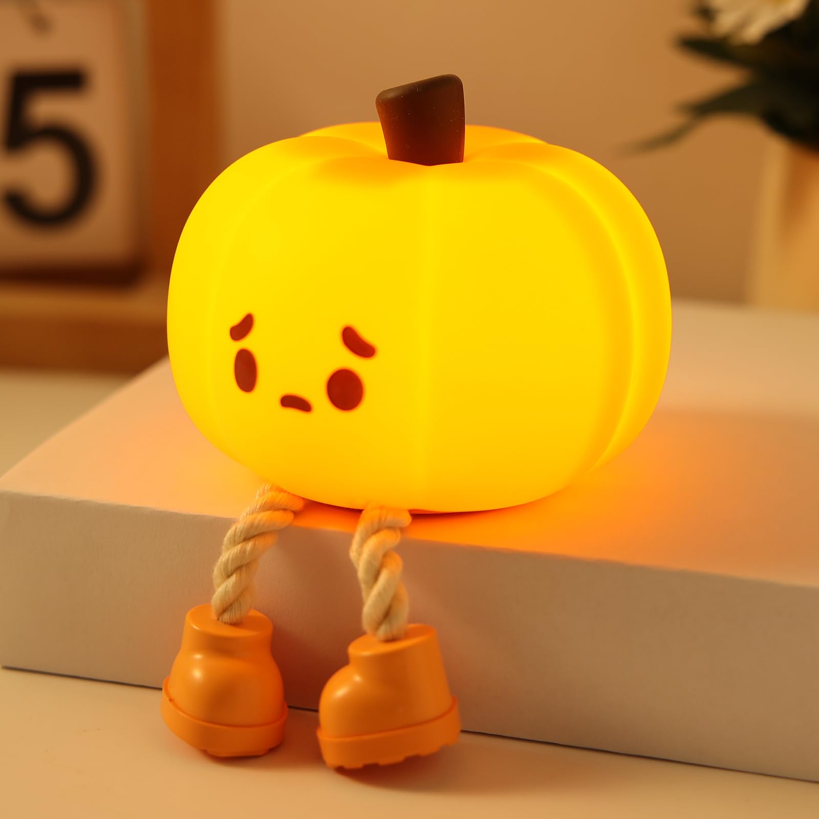 YISUN Pumpkin Night Light, Silicone Cute Pumpkin Lamp for Halloween Decor, Rechargeable Dimmable Portable Bedside Touch Lamp, Baby Pumpkin Light for Breastfeeding Room — image 1
