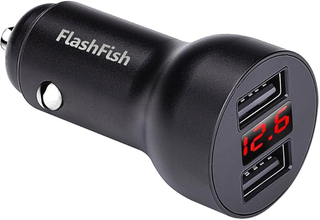 Amazon Co Jp Flashfish 車載充電器 シガーソケット カーチャージャー 2 4a 2 2 0 Usb 2ポート急速充電 12v車専用 ボルト 超小型 Iphone Ipad Android スマホ タブレットに対応 出力自動判別あり スマホ充電器 電圧計付き 車 バイク