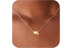 Decholly Gold Heart Initial Necklaces for Women Girls - 18K Gold Plated Heart Initial Pendant Necklace Dainty Heart Necklace Tiny Gold Initial Necklace for Women Girls Jewelry Gifts