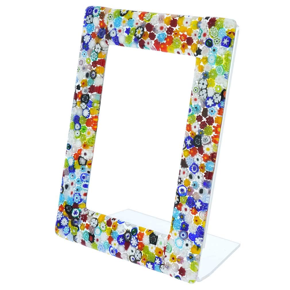 Glass Of Venice Murano Glass Millefiori Photo Frame Multicolor 4X6 Inch for Tabletop Display Horizontal Vertical Home Decor- Photo Display Handmade in Italy