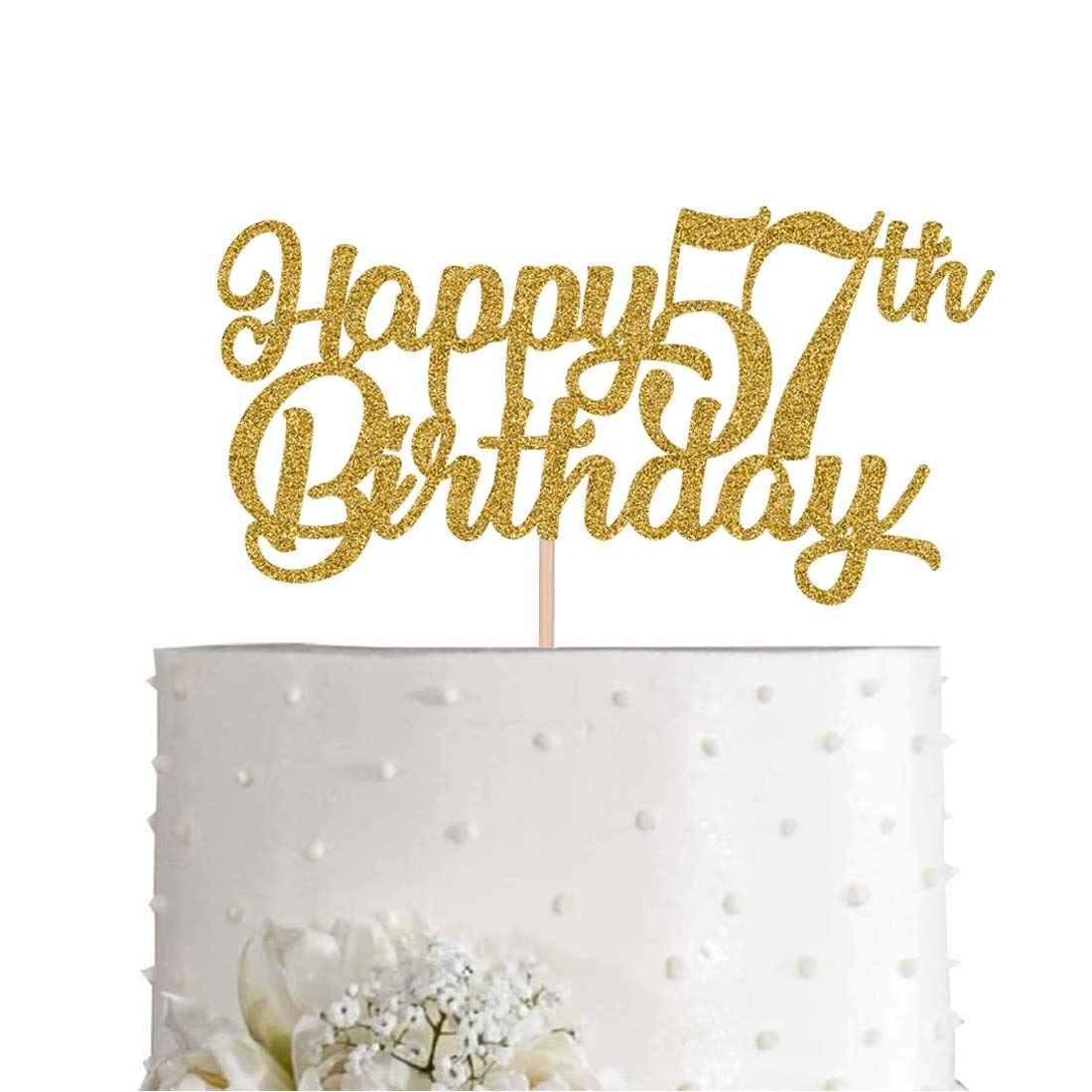 57th Birthday Cake Topper - Gold Glitter "Cheers To 57 Years" Party Decoration