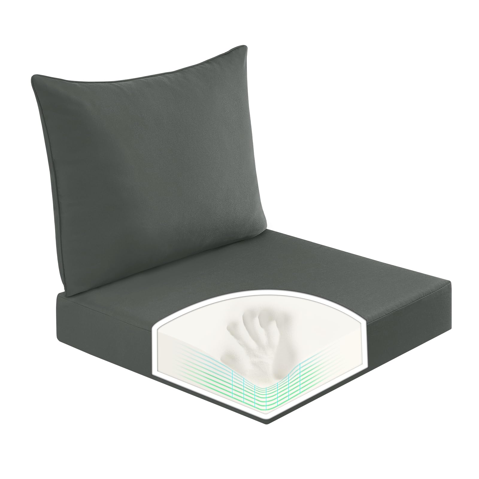 Photo 1 of Basic Beyond Deep Seat Patio Cushions, 24x24 Outdoor Chair Cushions for Patio Furniture with Removable Cover, Patio Furniture Cushions with Ties and Handle, Grey