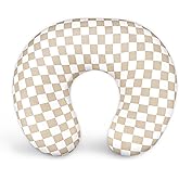 DILIMI Nursing Pillow Cover, Stretchy Removable Case for Breastfeeding Pillows, Ultra Soft Comfortable Slipcover for Baby Girl and Boy, Light Brown Checkerboard