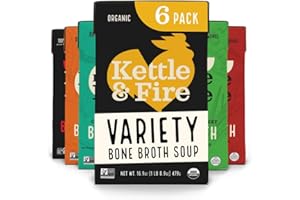 KETTLE & FIRE Bone Broth Variety Pack by Kettle and Fire, Pack of 6, Beef, Chicken, Chipotle Beef, Lemongrass Ginger Beef, Coconut Curry & Lime Chicken, and Turmeric Ginger Chicken Bone Broths, Protein